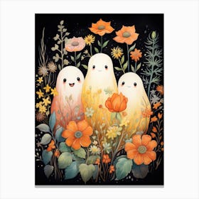 Cute Bedsheet Ghost, Botanical Halloween Watercolour 160 Canvas Print