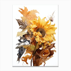 Sunflowers And Leaves Canvas Print