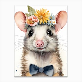 Baby Opossum Flower Crown Bowties Woodland Animal Nursery Decor (3) Result Canvas Print