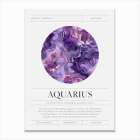 Aquarius Zodiac Sign, Amethyst Birthstone Crystal Gem Canvas Print