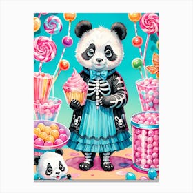 Cute Skeleton Panda Halloween Painting (19) Canvas Print