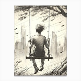 Moody Man on Swing Sketch 1 Canvas Print