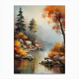 Autumn Lake,Forest Lake, Vintage Oil Painting, Farmhouse Wall Decorations, Antique Landscape, Vintage Landscape Oil Painting.16 Canvas Print