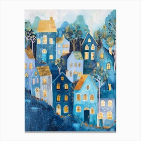 Blue Houses At Night 1 Canvas Print