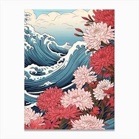 Great Wave With Aster Flower Drawing In The Style Of Ukiyo E 3 Canvas Print