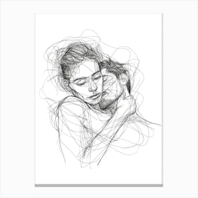 Couple Hugging Minimalist One Line Art Illustration Canvas Print