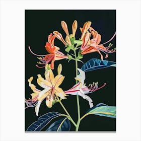 Neon Flowers On Black Honeysuckle 1 Canvas Print