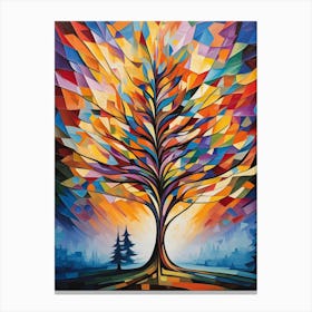 Vibrant Tree at Sunset IV, Abstract Colorful Painting in Van Gogh Style Canvas Print