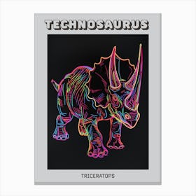 Neon Triceratops Line Illustration 2 Poster Canvas Print