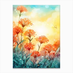 Butterfly Weed Wildflower With Sunset In Watercolor Style (1) Canvas Print