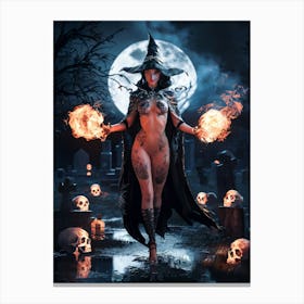 Sexy Pretty Witch with Tattoos and Fireballs #4 Canvas Print