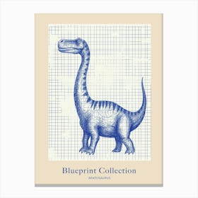 Apatosaurus Dinosaur Blue Print Sketch 3 Poster Canvas Print