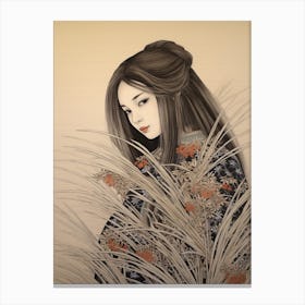 Fujibakama Japanese Silver Grass 2 Vintage Japanese Botanical And Geisha Canvas Print