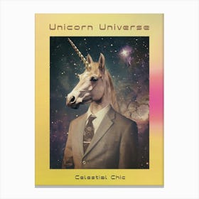 Unicorn In A Suit In Space Poster Canvas Print