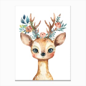 Adorable Watercolor Floral Deer Canvas Print