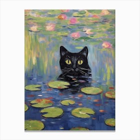 Water Lilies And A Black Cat Inspired By Monet 4 Canvas Print