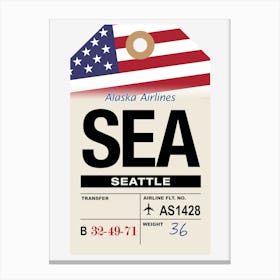 Seattle (SEA) Washington, USA Vintage Airline Luggage Tag Canvas Print