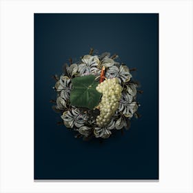 Vintage White Grape Fruit Wreath on Teal Blue n.1510 Canvas Print