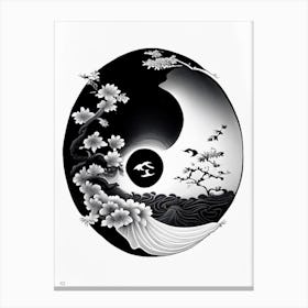 Black And White Yin and Yang 2, Japanese Ukiyo E Style Canvas Print