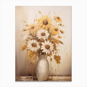 Sunflower, Autumn Fall Flowers Sitting In A White Vase, Farmhouse Style 4 Canvas Print