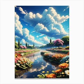 Cloudy Sky With Flowers Canvas Print