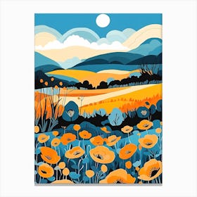 Cartoon Poppy Field Landscape Illustration (47) Canvas Print