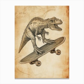 Vintage Camarasaurus Dinosaur On A Skateboard 2 Canvas Print