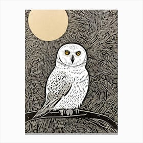 Snowy Owl 2 Linocut Bird Canvas Print
