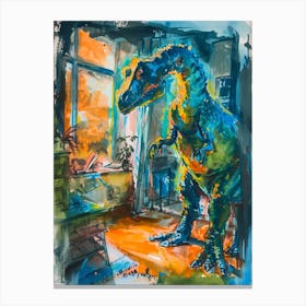 Dinosaur In The House Gouache Watercolour Canvas Print