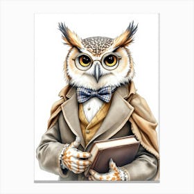 A Detailed Watercolor Depiction Of An Owl Dressed As A University Professor Canvas Print