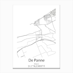 De Panne,Belgium Minimalist Map Canvas Print