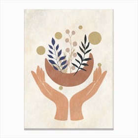 Hands Holding A Bowl Of Plants Canvas Print