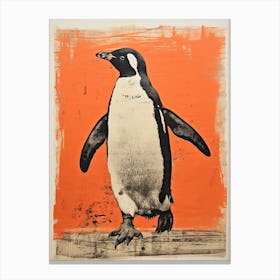 Penguin, Woodblock Animal Drawing 1 Canvas Print