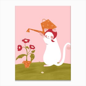 Cat Gardening - Floral Cat - Kitsch Retro Car Canvas Print