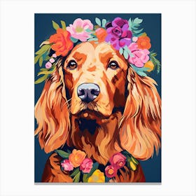 Irish Setter Portrait With A Flower Crown, Matisse Painting Style 1 Canvas Print