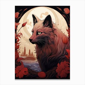 Red Fox Moon Illustration 4 Canvas Print