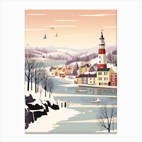 Vintage Winter Travel Illustration Plymouth United Kingdom Canvas Print