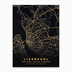 Liverpool England Black And Gold Map Stampe su tela