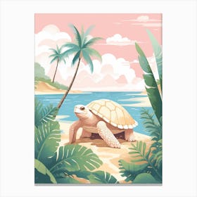 Turtle Behind Leafy Tropical Plants Canvas Print
