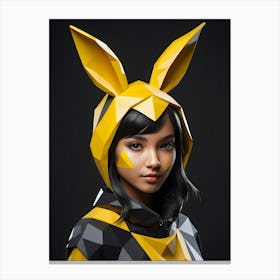 Low Poly Rabbit Girl, Black And Yellow (32) Canvas Print