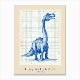 Apatosaurus Dinosaur Blue Print Sketch 2 Poster Canvas Print
