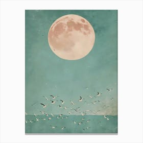 Full Moon Over Seagulls Canvas Print