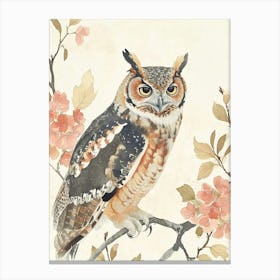 African Wood Owl Japanese Painting 5 Canvas Print