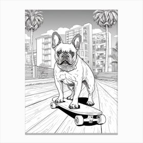 French Bulldog Dog Skateboarding Line Art 4 Canvas Print