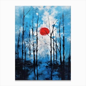 Red Moon Rising - Blue Sky Black Trees With Red Moon Canvas Print