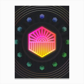 Neon Geometric Glyph in Pink and Yellow Circle Array on Black n.0088 Canvas Print