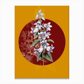 Vintage Botanical Bellflowers Campanula on Circle Red on Yellow n.0318 Canvas Print