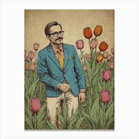 Man In Tulips Canvas Print