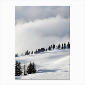 Alpe D'Huez, France Black And White Skiing Poster Canvas Print