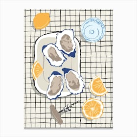 Food Illustration Oysters And Lemons Preppy Contemporary Kitchen Canvas Print